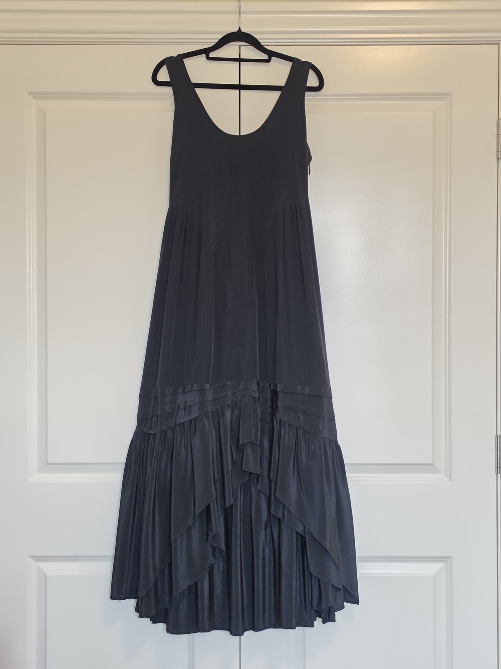 JUICY COUTURE BLACK SILK HIGH-LOW DRESS LAYERED CASCADE HEM SIZE 6